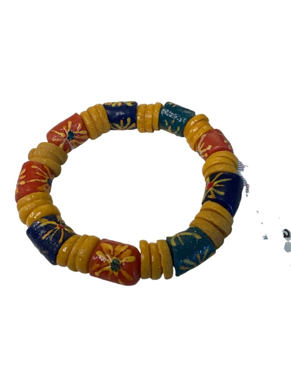 Handmade Clay Bracelet Beaded Floral Designs Multicolor Wearable Art Heavyweight